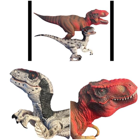 T-Rex & Velociraptor Dinosaur Lot Jurassic Style Moving Mouth Joints Realistic - Picture 1 of 16